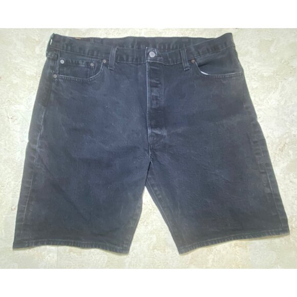 Levis Mens 501 Black Denim Shorts With Button Fly - Picture 1 of 7